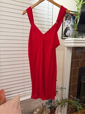 August Silk Red V-Neck Midi Slip Dress